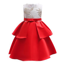 2019 New High Quality Satin Chinese Red Christmas Dress Sleeveless O-neck Summer Dress Baby Girl Party Dress Children Frocks